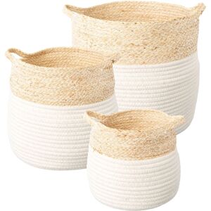 Creativ deco Aufbewahrungskorb, (Set, 3 St.), 3 Grössen ineinander stapelbar:... weiss-beige