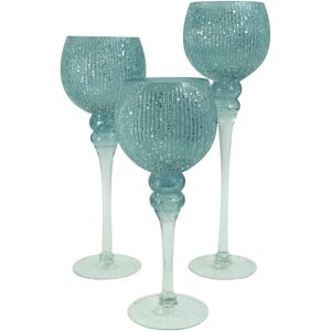 NOOR LIVING Kerzenhalter »Florenz, Weihnachtsdeko«, (Set, 3 St.), aus Glas silberfarben/türkis