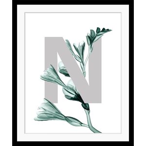 queence Bild »N-Flower«, Buchstaben, Blätter, Blume, gerahmt schwarz Größe