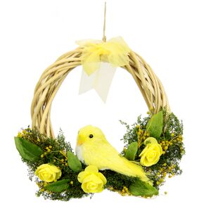 I.GE.A. Kunstkranz »Mit Blüten, Vogel und Schleife«, aus Rattan, Türkranz gelb Größe