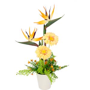 I.GE.A. Kunstblume »Arrangement Strelitzie/Gerbera«, Topf aus Keramik orange Größe