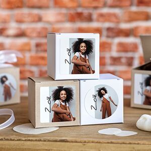 smartphoto Partybox Braunes Kraftpapier mit Sticker quadratisch - 24 Stk. zur Hochzeit