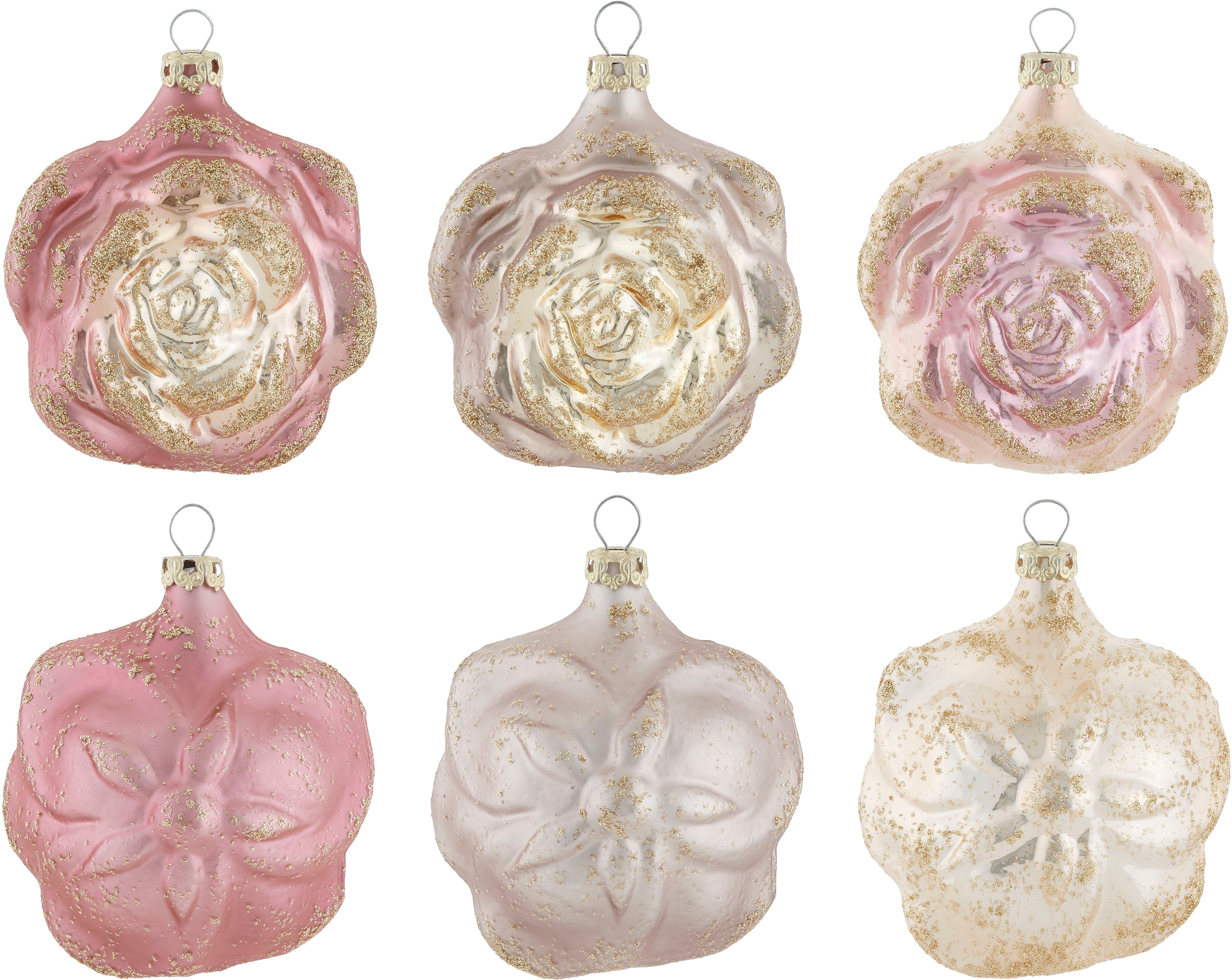 Thüringer Glasdesign Christbaumschmuck »Deluxe«, (Set, 3 tlg.), Rosenblüte rosa