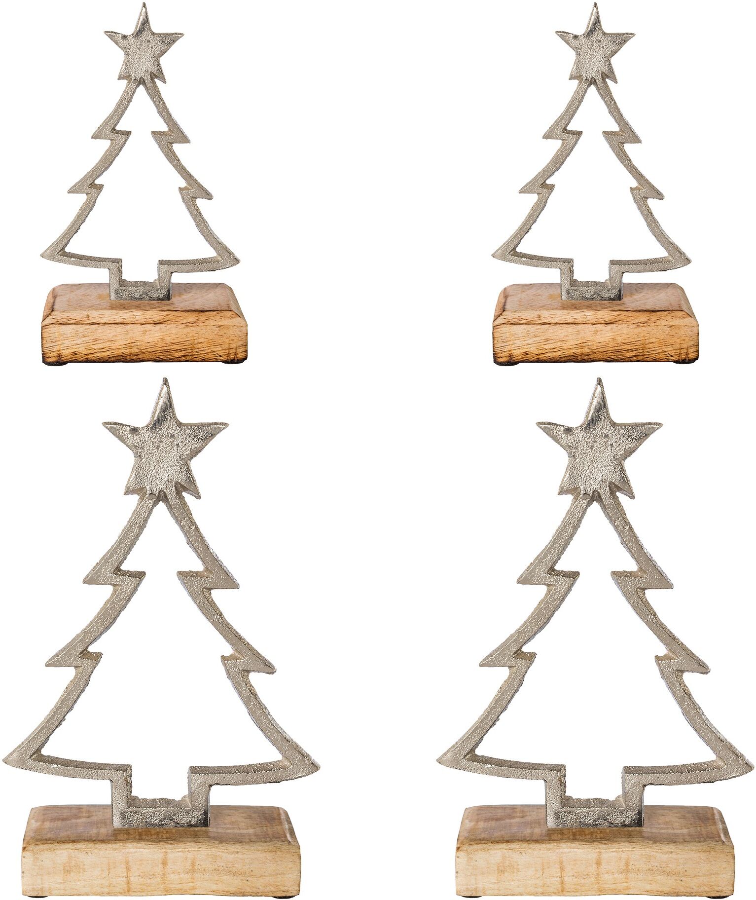 Creativ home Dekoobjekt, (Set, 4 St.), Tannenbaum auf Holzbase silberfarben