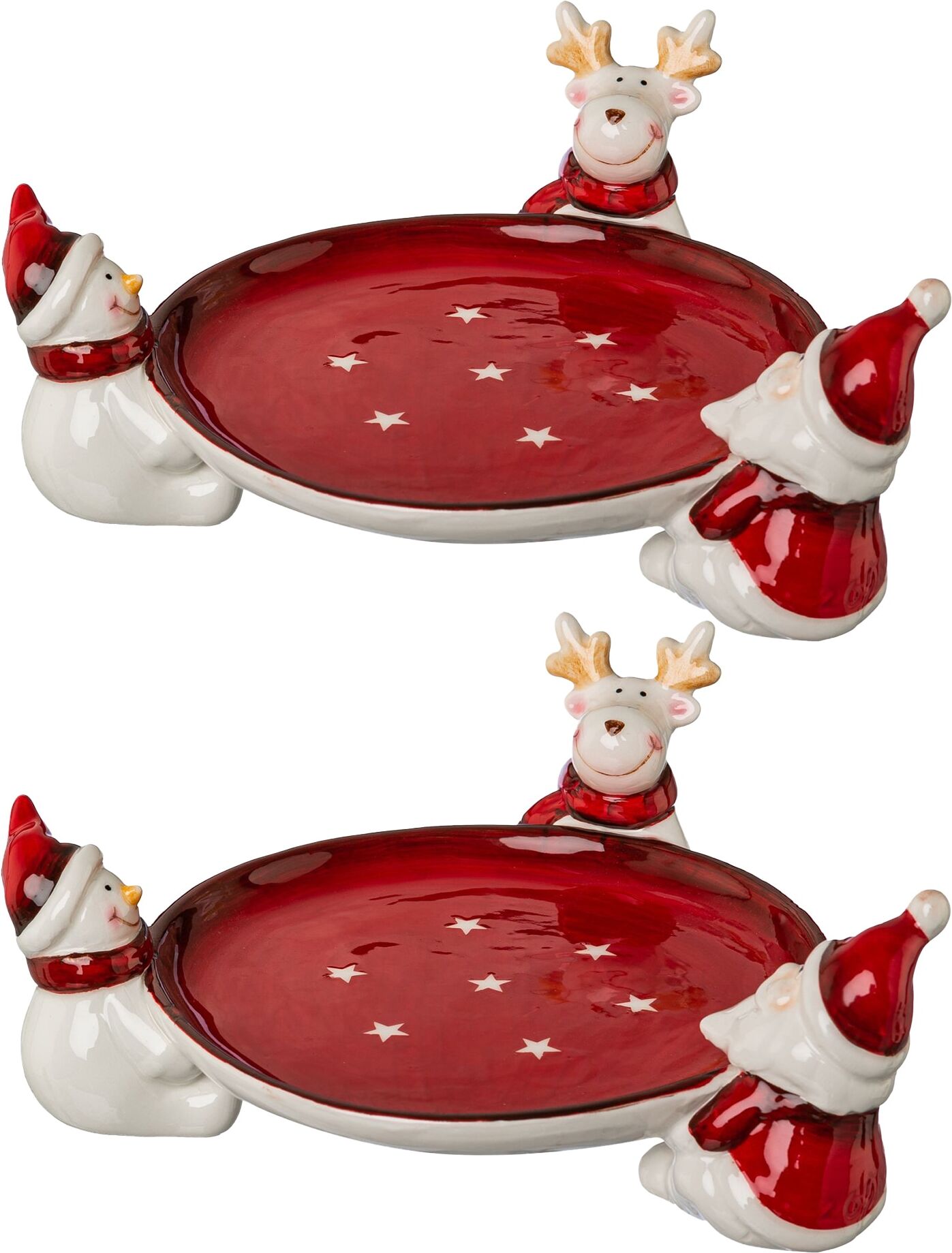 Creativ home Dekoschale, (Set, 2 St.), aus Keramik, mit Weihnachtsfiguren, Ø... rot