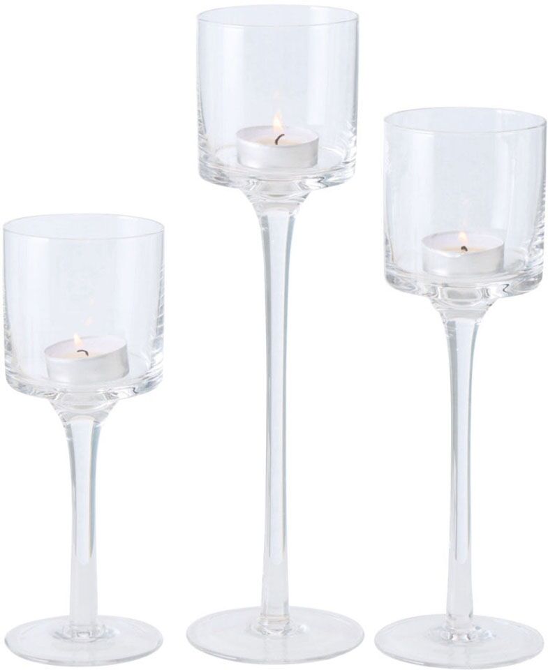 BOLTZE Windlicht »Arosa«, (Set, 3 St.), aus Glas, in unterschiedlichen Grössen farblos