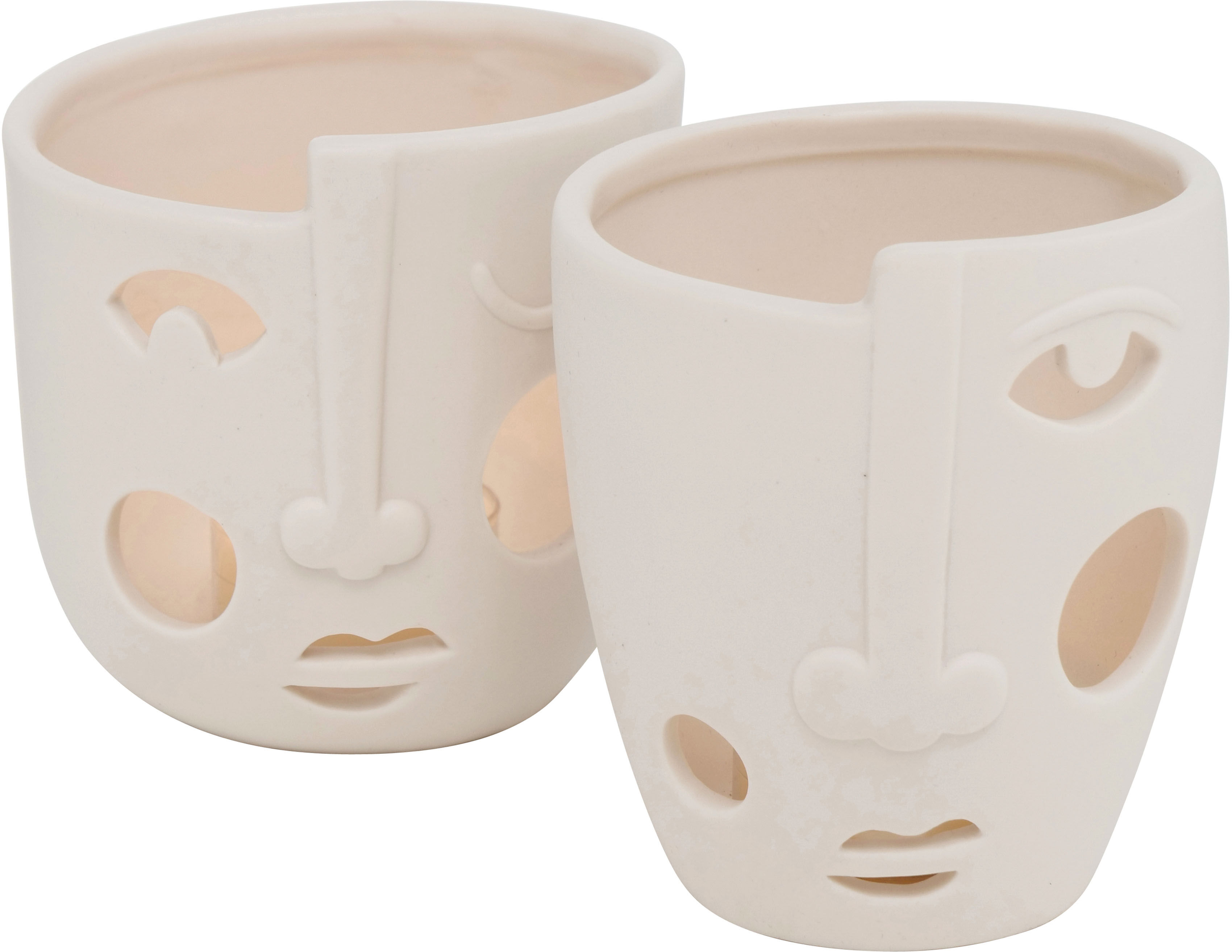 BOLTZE Windlicht »Faces«, (Set, 2 St.), aus Porzellan beige