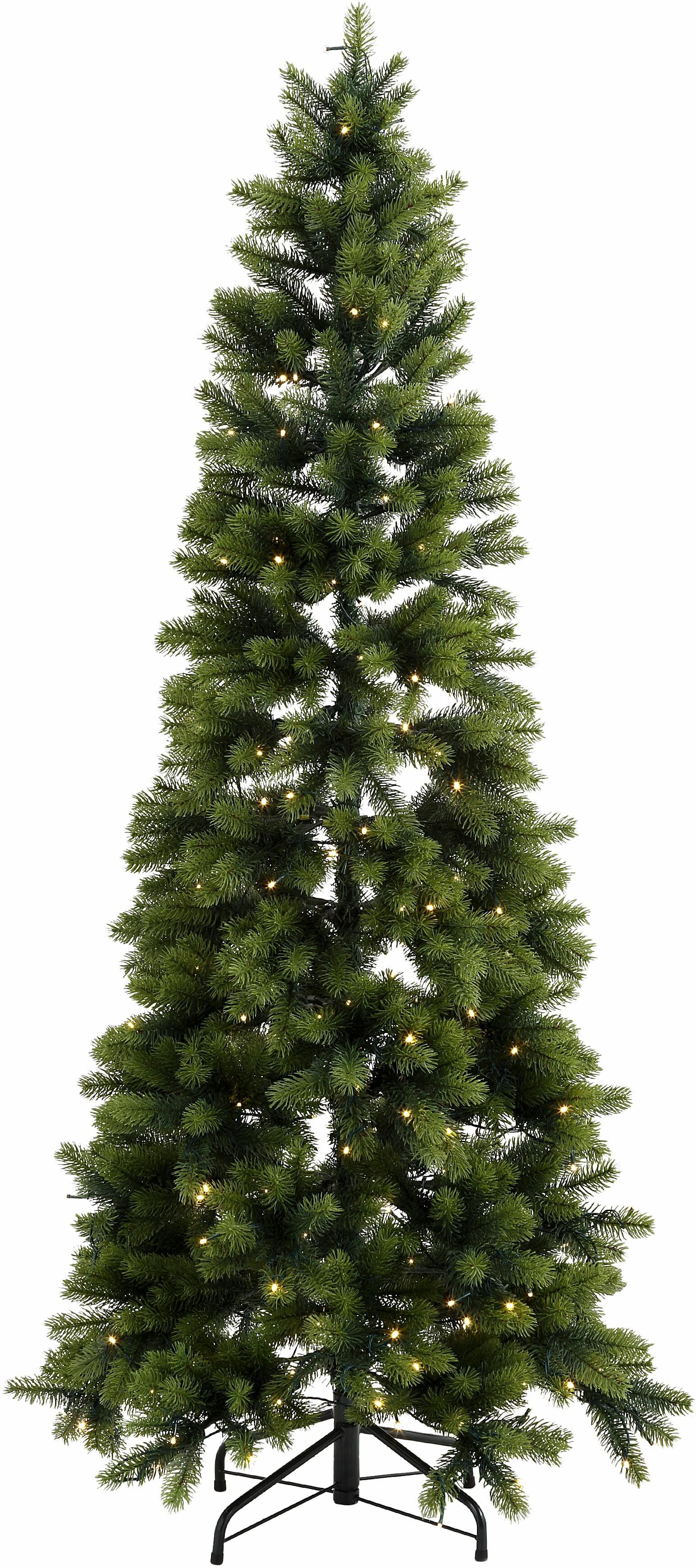 Creativ deco Künstlicher Weihnachtsbaum, in schlanker Form, mit LED-Lichterkette grün