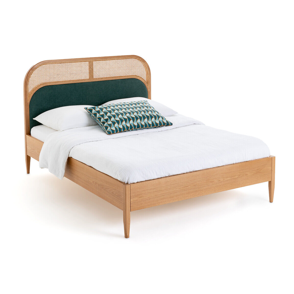 LA REDOUTE INTERIEURS Bett mit Lattenrost Buisseau, Rattan und Samt BRAUN