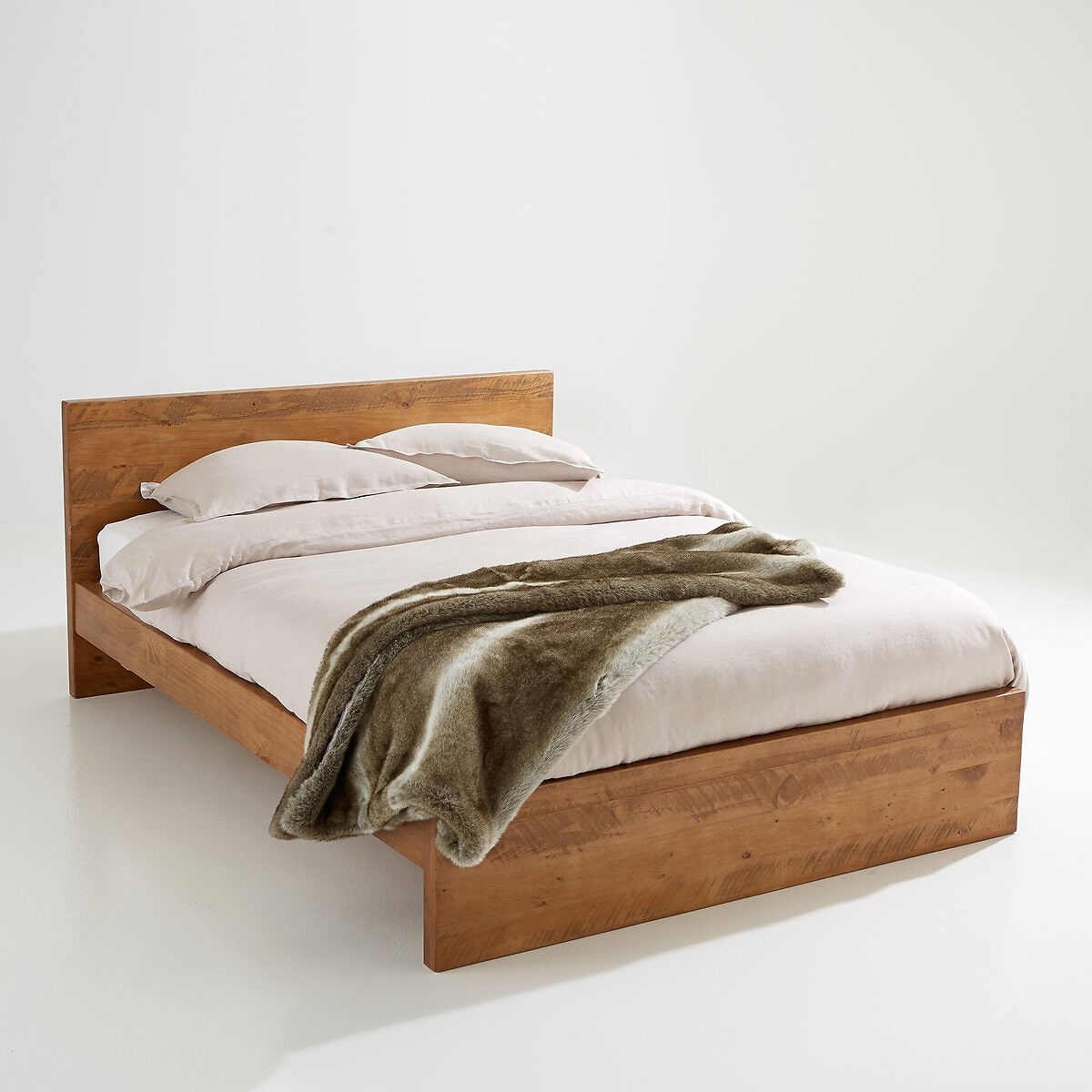 LA REDOUTE INTERIEURS Bett Lunja, Kiefer massiv, gebürstet BEIGE