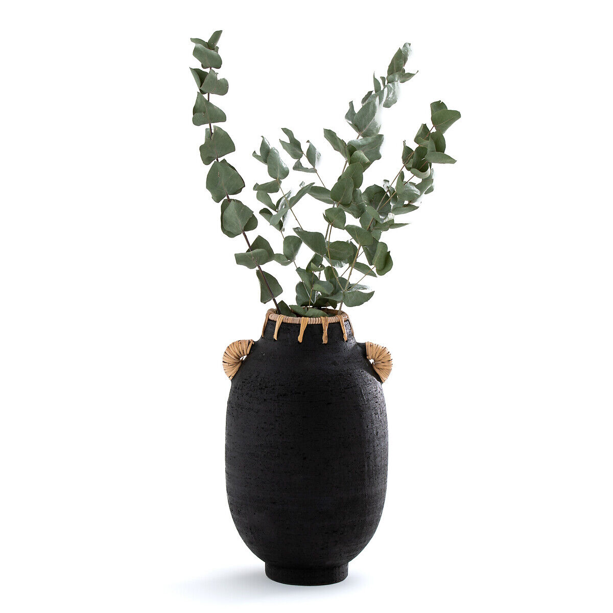 LA REDOUTE INTERIEURS Dekorative Vase Kuro aus Keramik und Rattan, H. 33 cm SCHWARZ