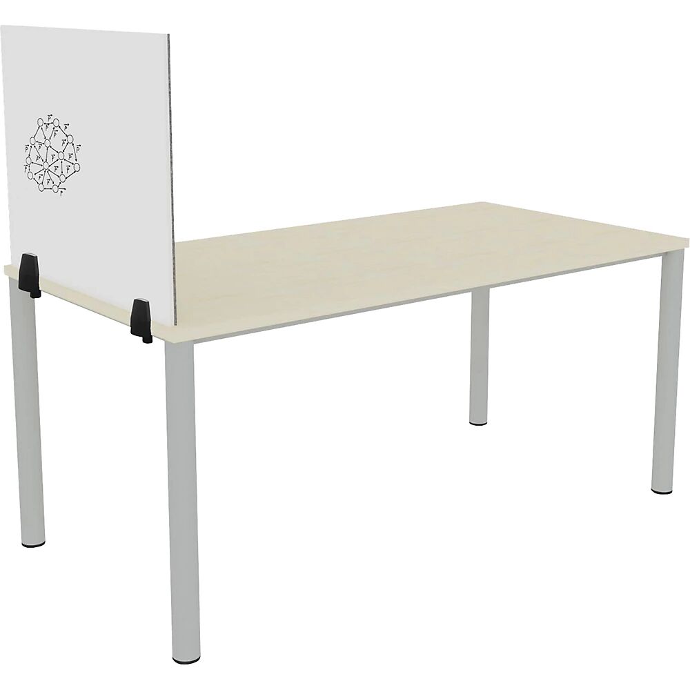 Tischtrennwand für Einzelarbeitsplatz Emaille- und PET-Filz-Oberfläche weiß / grau, Breite 750 mm