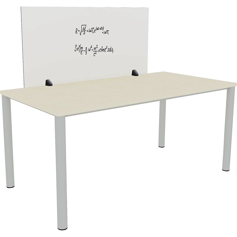 Tischtrennwand für Einzelarbeitsplatz Emaille- und PET-Filz-Oberfläche weiß / grau, Breite 1200 mm