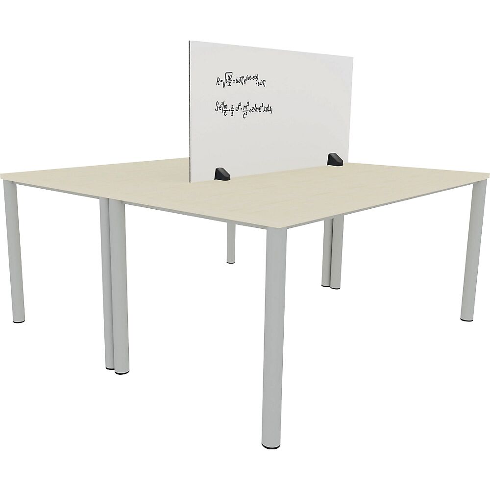 Tischtrennwand für Doppelarbeitsplatz Emaille- und PET-Filz-Oberfläche weiß / grau, Breite 1200 mm