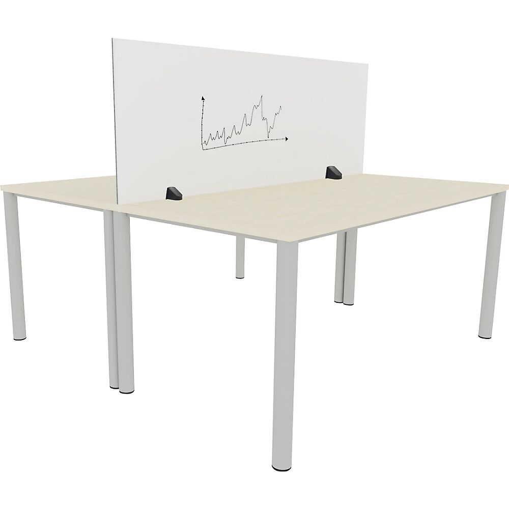 Tischtrennwand für Doppelarbeitsplatz Emaille- und PET-Filz-Oberfläche weiß / grau, Breite 1600 mm