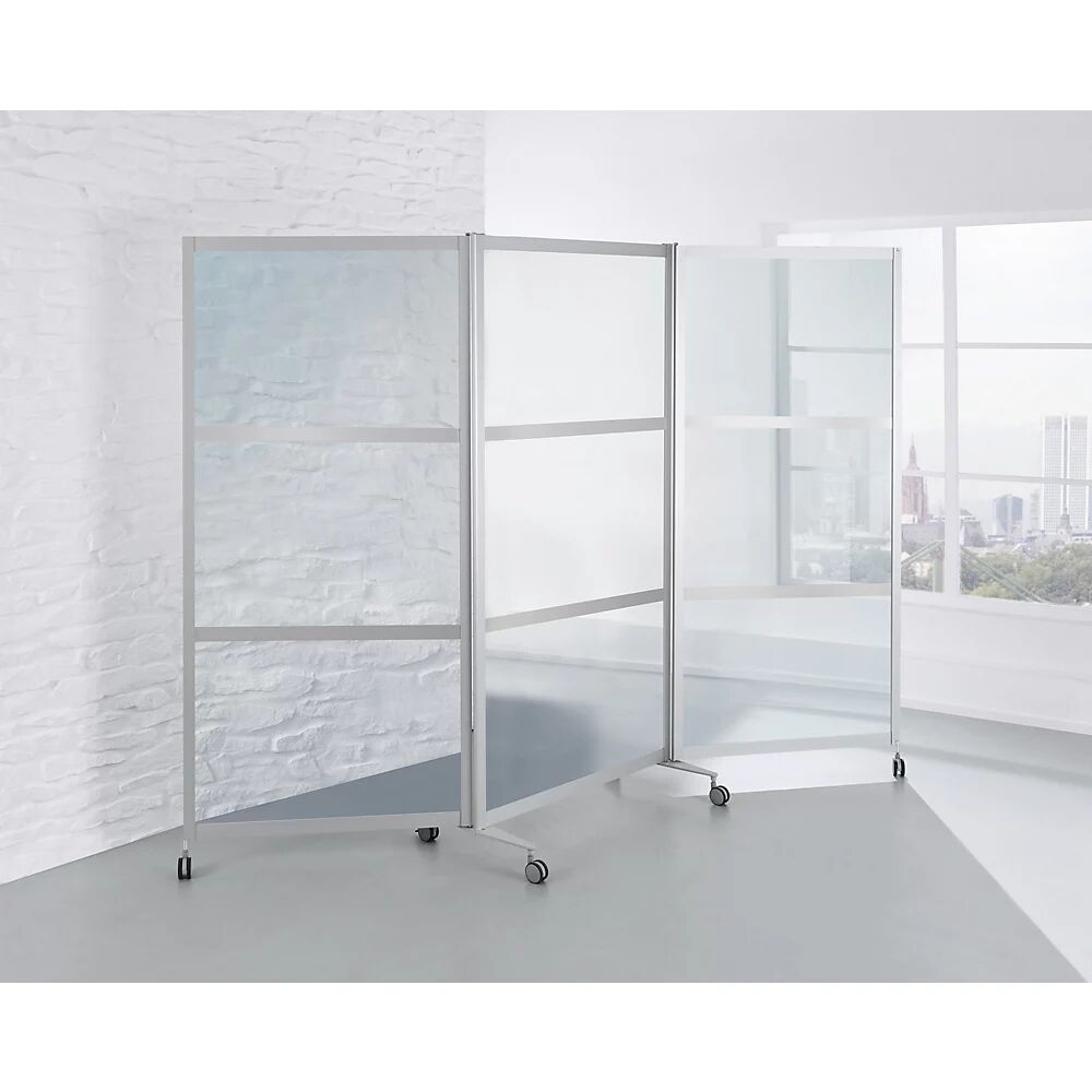 Mobile Faltstellwand, schwer entflammbar Alurahmen mit ESG-Sicherheitsglas HxBxT 1900 x 2800 x 450 mm, klar