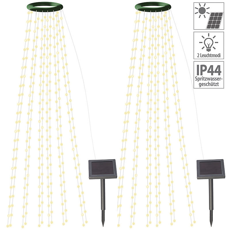 Lunartec 2er-Set Solar-Tannenbaum-Überwurf-Lichterkette, 12 Girlanden, 300 LEDs