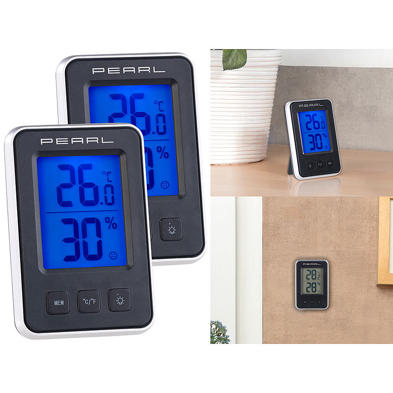 Pearl 3er-Set digitale Thermometer/Hygrometer, Komfortanzeige, LCD-Display