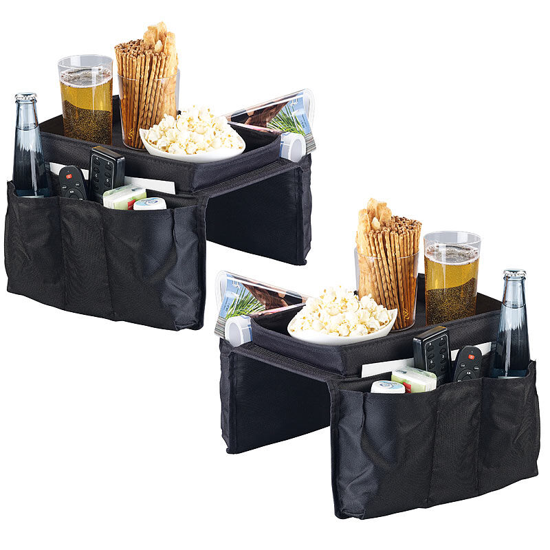 infactory 2er-Set Sofa-Organizer: 5 Taschen & Ablagefläche für Snacks & Getränke