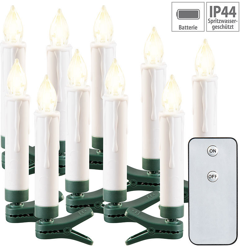 Lunartec LED-Outdoor-Weihnachtsbaum-Kerzen mit IR-Fernbedienung, 10er-Set, IP44