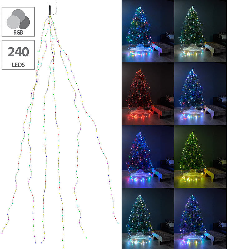 Lunartec Christbaum-Überwurf-Lichterkette, 240 bunte LEDs, 6 Girlanden, je 4 m