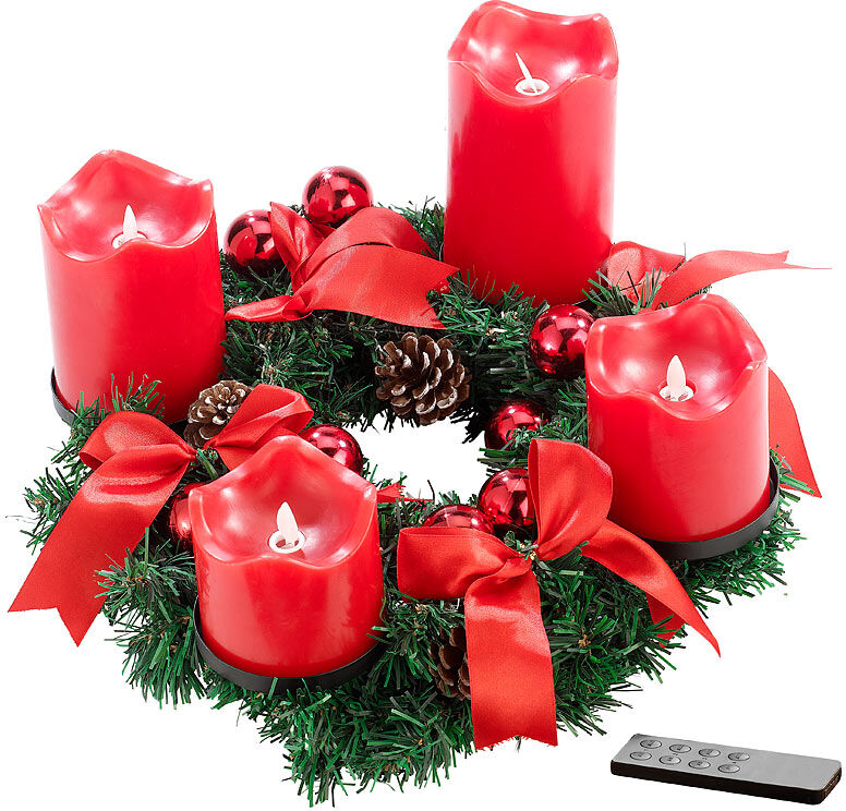 Britesta Adventskranz, rot, 4 rote LED-Kerzen mit bewegter Flamme