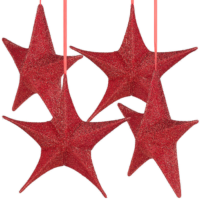 Britesta 4er-Set faltbare Weihnachtssterne zum Aufhängen, rot glitzernd, Ø 40cm