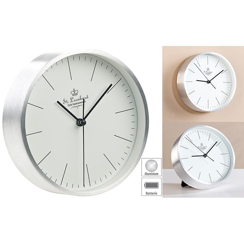 St. Leonhard Moderne Aluminium-Tisch- & Wanduhr mit Quarz-Uhrwerk, Ø 15 cm