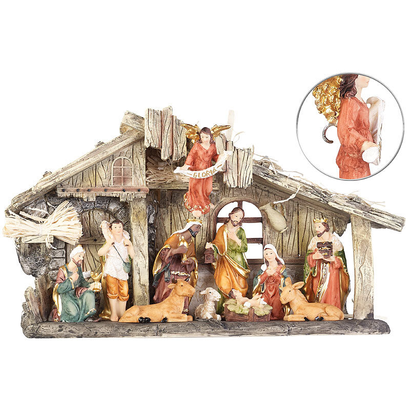 Pearl Weihnachtskrippe aus Polyresin mit 11 handbemalten Figuren