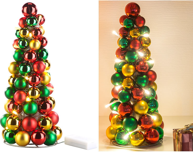 Britesta LED-beleuchtete Weihnachtsbaum-Pyramide mit bunten Kugeln, 30 cm