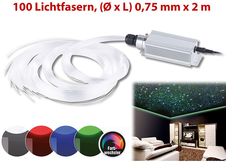 Lunartec Glasfaser-RGB-LED-Sternenhimmel mit Fernbedienung und 100 Lichtfasern