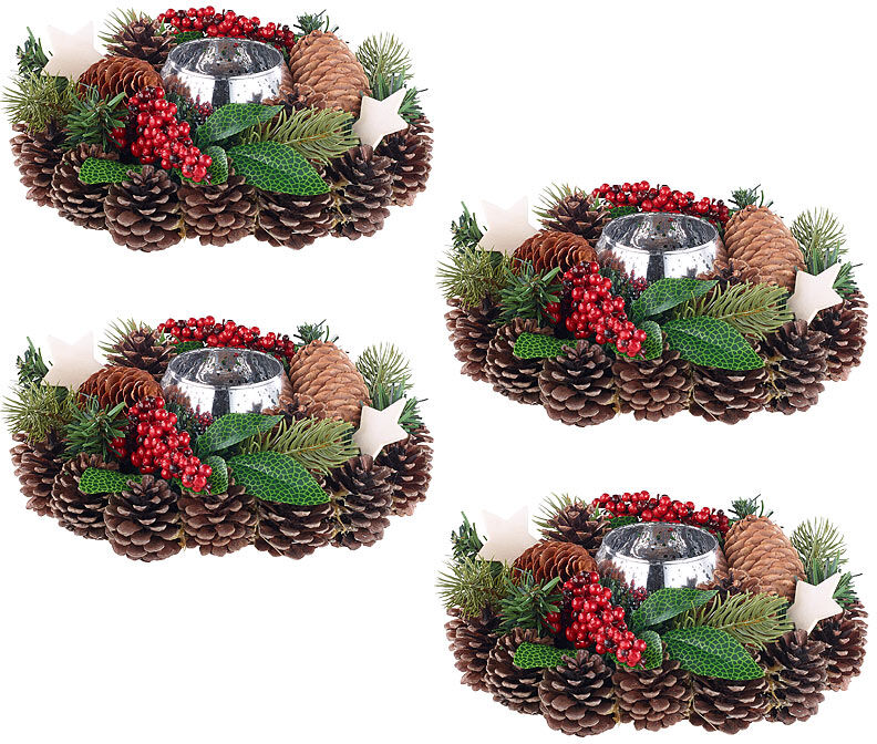 Britesta 4er-Set Weihnachts- & Adventsgesteck, handgefertigt, 23 cm