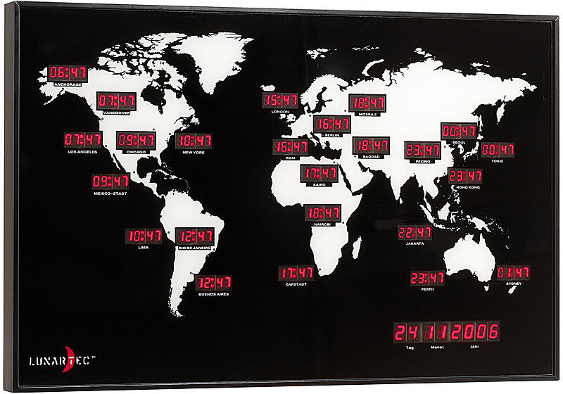 Lunartec Digitale Weltzeit-Uhr mit 24 Weltstädten