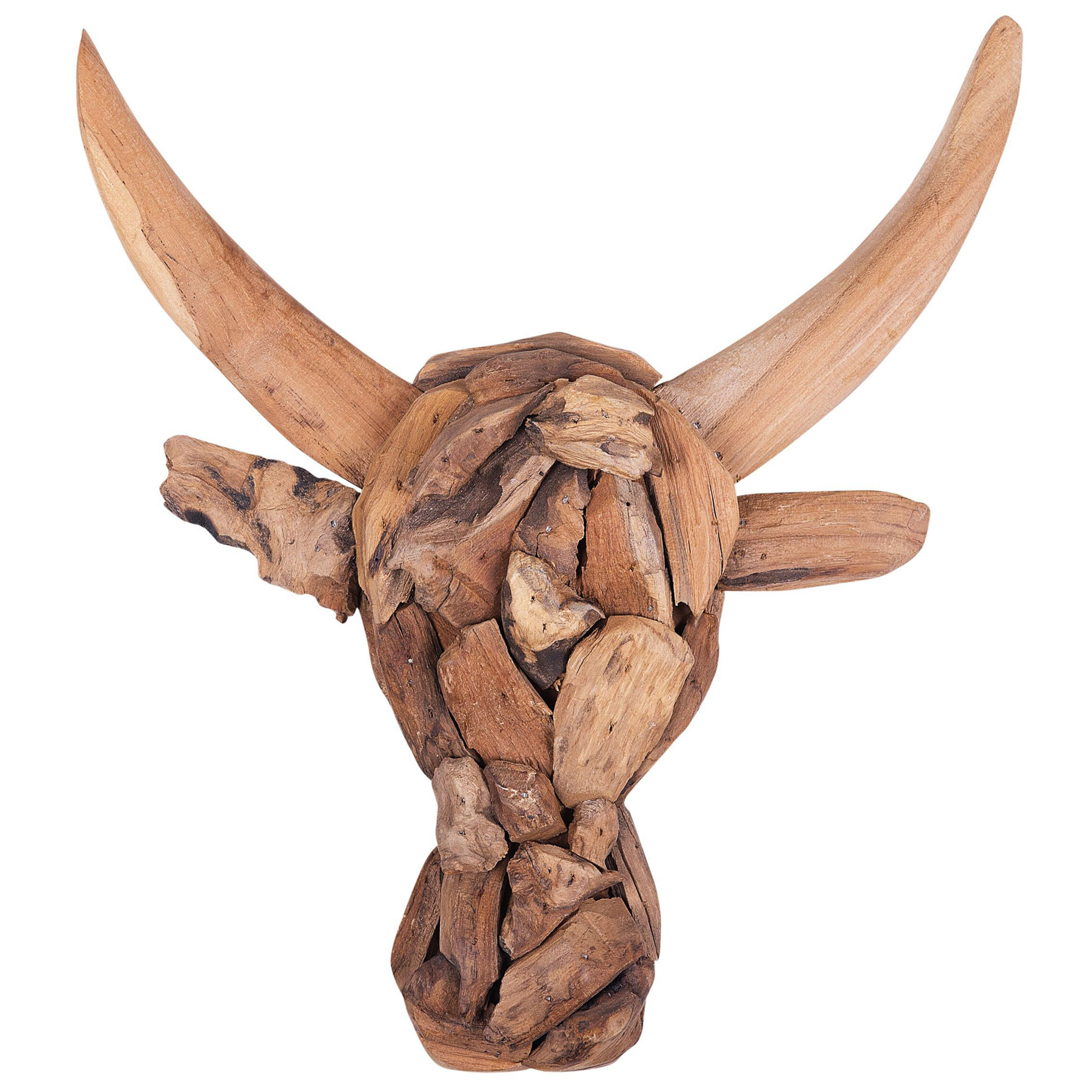 Beliani Figurka ze světlého dřeva BULL HEAD