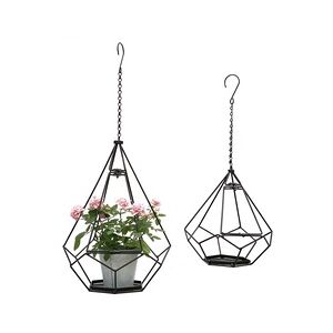 DanDiBo Blumenampel Metall Wand Hängepflanzen 64 cm & 82 cm 96075 2er Set mit Tür 6 Ecken Pflanzenhänger Blumenhänger Topfhänger Blumen