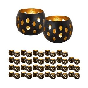 Amagohome Teelichthalter 48-teilig  Set 2 x 24 VE Kerzenhalter Florina Kugelform schwarz matt innen vergoldet