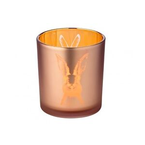EDZARD Windlicht Teelichtglas Hase, außen rosé / innen gold, Hasen-Design, Höhe 8 cm, ø 7 cm*
