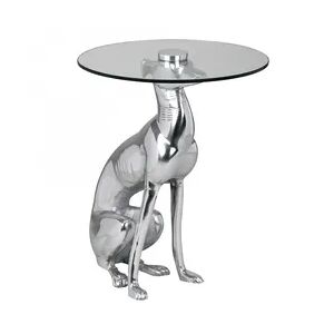 Wohnling Design Skulptur Deko Beistelltisch Figur DOG Aluminium Farbe Silber NEU