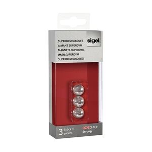 Sigel SuperDym-Magnet, Ø: 12,7mm, silber, vernickelt, hält bis zu 8 Blatt A4/80g, Packung à 3 Magnete