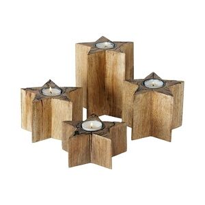 B. 4 tlg Set Teelichthalter Percha Stern HOCH aus Mango Holz - 2013426