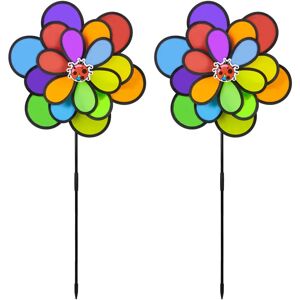 RELAXDAYS 2 x Windrad Blume, Windspiel Stecker für Garten & Balkon, h x b x t: 86,5 x 36,5 x 14 cm, Blumenstecker Regenbogen, bunt