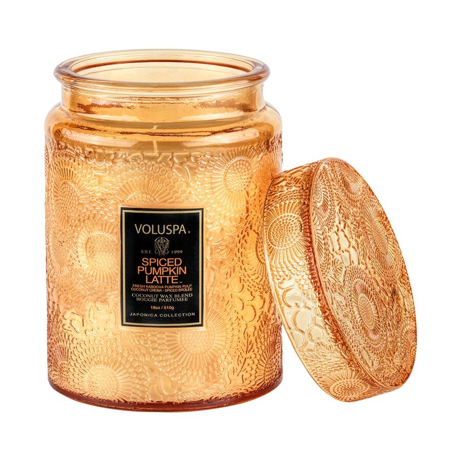 VOLUSPA Spiced Pumpkin Latte LARGE JAR WITH GLASS LID
