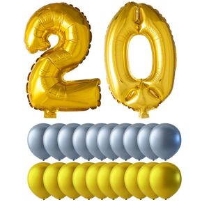 Sassier Balloner 20 års fødselsdagsfest - guld & sølv figurer, latex & folie, helium kvalitet, dekoration kit