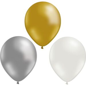 Globos Mix balloner 24 stk guld, sølv og hvid - 30 cm / 12