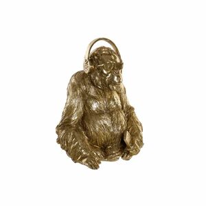 DKD Home Decor Gylden Gorilla Skulptur med Hovedtelefoner i Harpiks 27 x 36 cm
