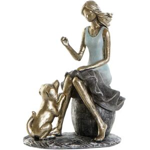 DKD Home Decor Damefigur med Hvalp i Harpiks - Blå og Guld 13 x 17,5 cm