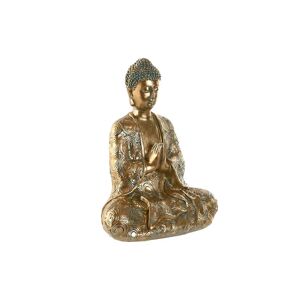Home ESPRIT Guldfarvet Buddha Figur i Harpiks og Aluminium 20 x 12 x 24,3 cm