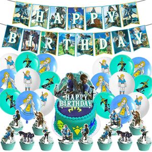 The Legend Of Zelda Game-tema dekorationssæt til børnefødselsdagsfest, inklusive banner, ballonsæt, kage-cupcake toppers, festartikler