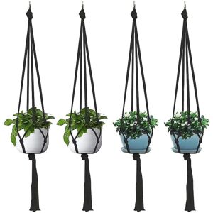 4 stk. Xqday Macrame Planteophæng Organizer Holder Bomuldsreb Hængende plantekasse til små potter Indendørs Udendørs Boligindretning 90cm Sort