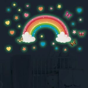 Glow-in-the-dark regnbue-vægklistermærker Glow-in-the-dark regnbue sommerfugl og hjerte-klistermærker Glød-i-mørke loft soveværelse stue dekoration